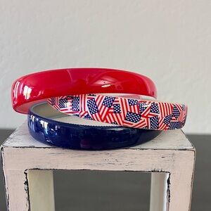 Red White Blue American Flag 3 Piece Set USA Patriotic July 4th Plastic Headband